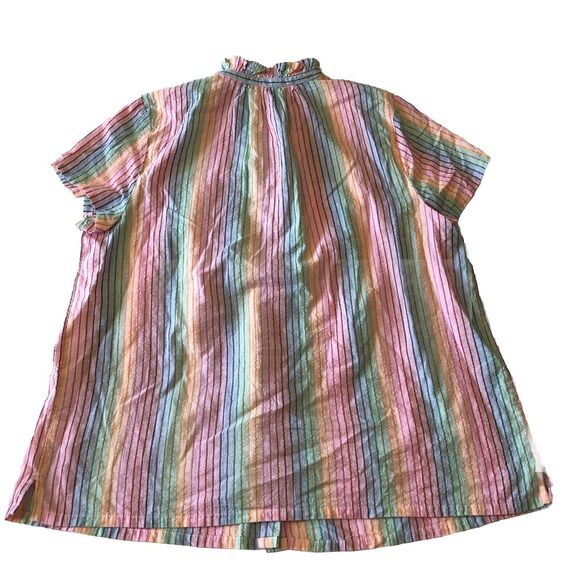 Crown & Ivy Women’s Colorful Striped Short Sleeve High Ruffled Neck Large NWT - Picture 2 of 11